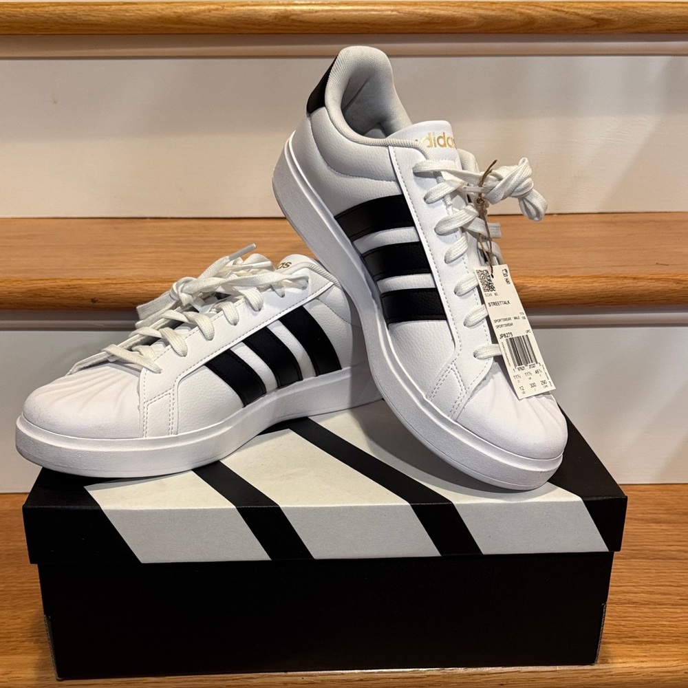 Adidas Men's White Sneakers with Black Stripes NWT